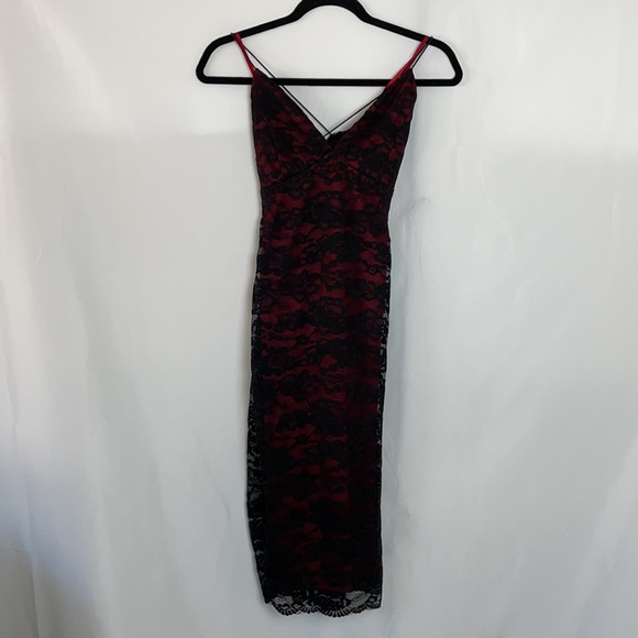 Ax Paris Lace Strappy Bodycon Dress - Black & Red - Picture 9 of 11